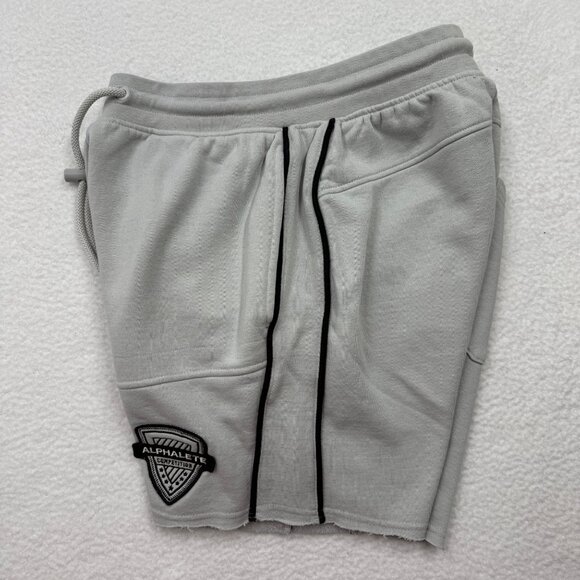 Alphalete Sweat Shorts Athletic Gym Drawstring Pockets Patch Piping Gray Mens S - Picture 7 of 11